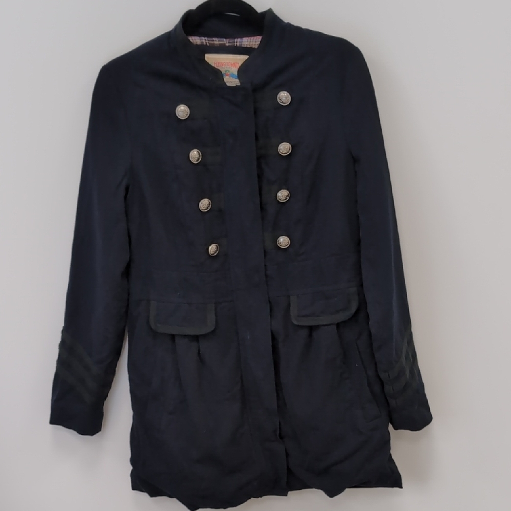 Flying Tomato Navy Double-Breasted Military Trench Coat